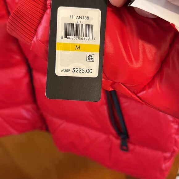 Guess Puffer Jacket Mens Medium Red Zip Pockets - Picture 3 of 5